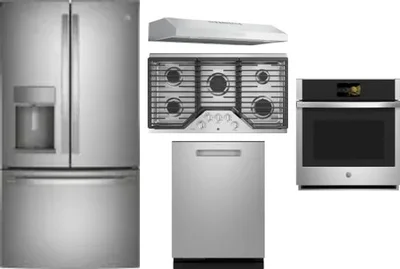 5 Piece Package Includes Refrigerator, Cooktop, Wall Oven, Hood And Dishwasher